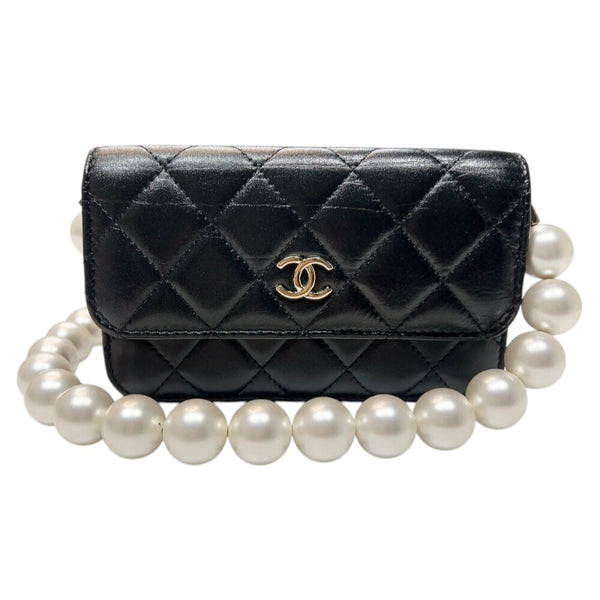 シャネル CHANEL パールチェーンウォレット AP1839 ブラック　ゴールド金具  ラムスキン レディース ショルダーバッグ