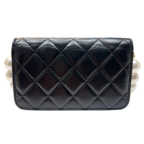 シャネル CHANEL パールチェーンウォレット AP1839 ブラック　ゴールド金具  ラムスキン レディース ショルダーバッグ