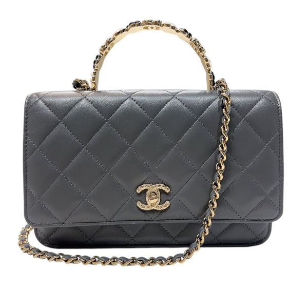シャネル CHANEL フラワートップハンドル　フラップフォンケース AP3575 グレー　ゴールド金具 ラムスキン レディース ショルダーバッグ