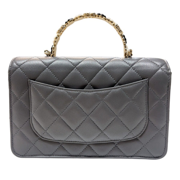 シャネル CHANEL フラワートップハンドル　フラップフォンケース AP3575 グレー　ゴールド金具 ラムスキン レディース ショルダーバッグ