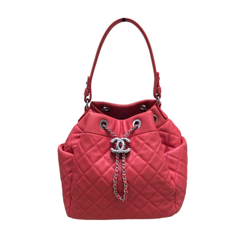 シャネル CHANEL マトラッセドローストリングチェーンショルダー ピンク レザー ラムスキン レディース ショルダーバッグ