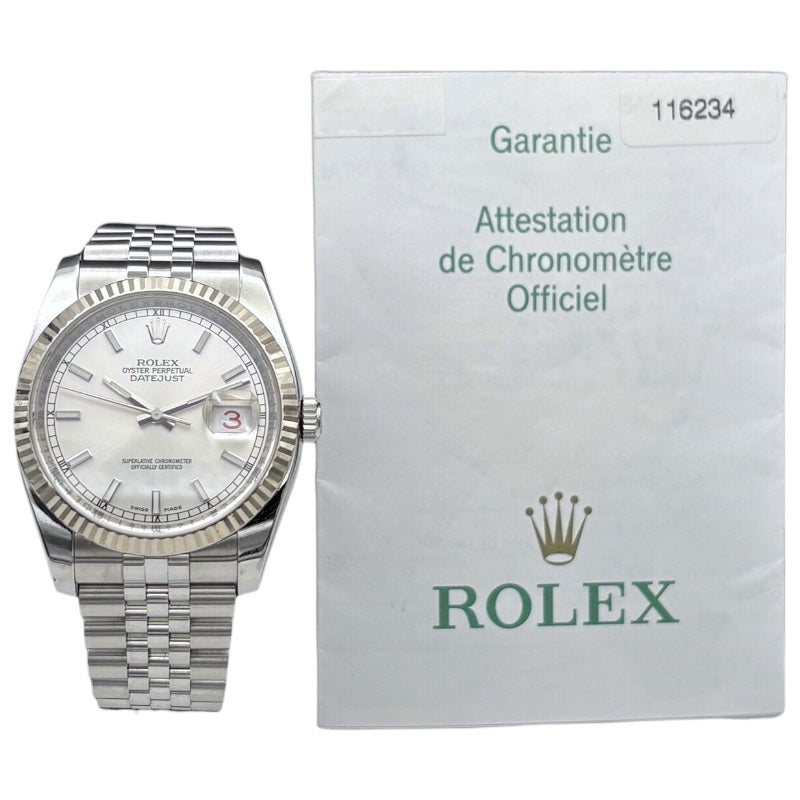 ロレックス ROLEX デイトジャスト36 シルバー K18ホワイトゴールド K18WG　SS メンズ 腕時計