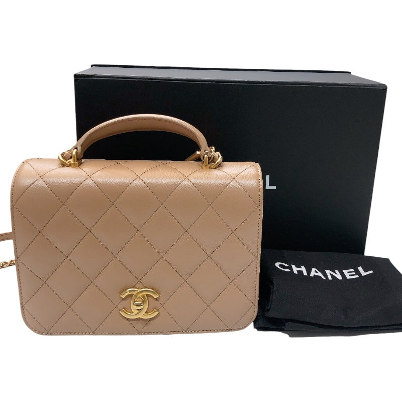 シャネル CHANEL マトラッセ2WAYチェーンショルダー ベージュ　ゴールド金具 キャビアスキン レディース ショルダーバッグ
