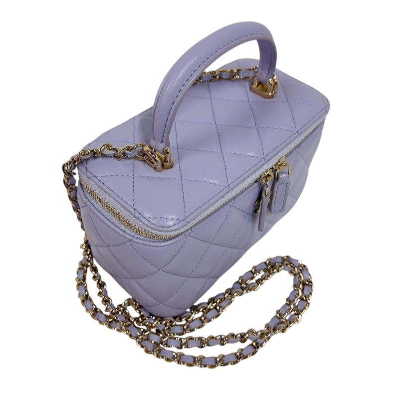 シャネル CHANEL マトラッセ　ハンドルチェーンバニティ パープル　ゴールド金具 ラムスキン レディース ショルダーバッグ