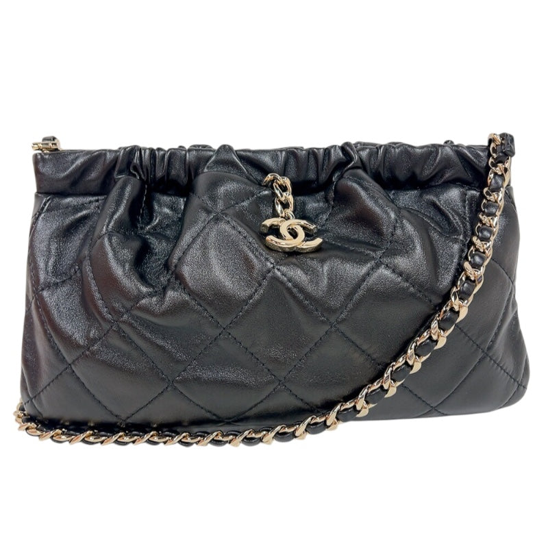 シャネル CHANEL マトラッセ　チェーンショルダーバッグ ブラック　ゴールド金具 ラムスキン レディース ショルダーバッグ
