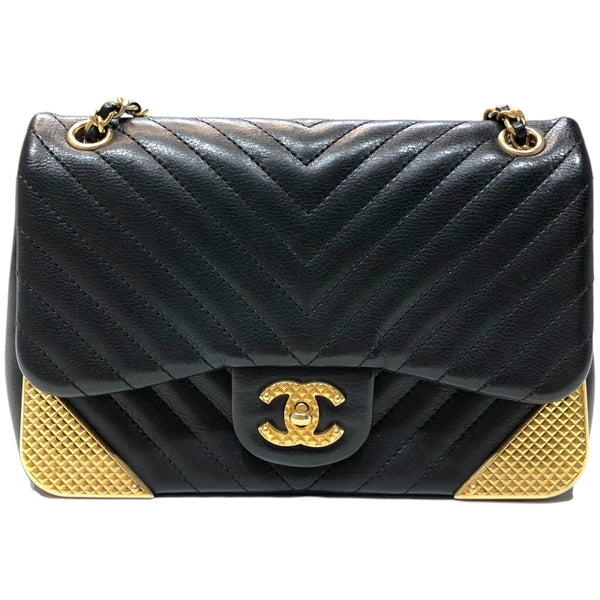 シャネル CHANEL シェブロンVステッチチェーンウォレット 26番台 ブラック ゴールド金具 ラムスキン レディース ショルダーバッグ