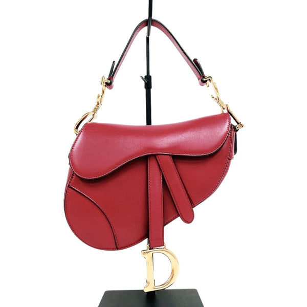 クリスチャン・ディオール Christian Dior サドルバッグミニ レッド　ゴールド金具 カーフレザー レディース ショルダーバッグ