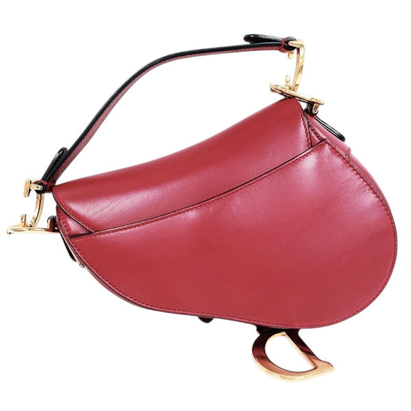 クリスチャン・ディオール Christian Dior サドルバッグミニ レッド　ゴールド金具 カーフレザー レディース ショルダーバッグ