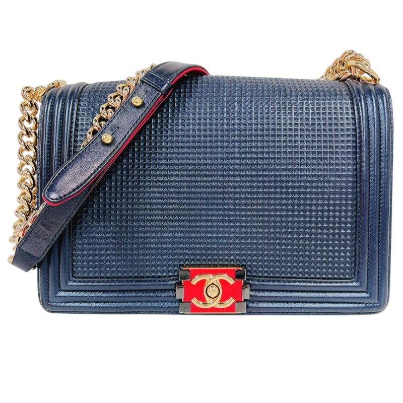 シャネル CHANEL ボーイシャネル28 A92193 ネイビー　ゴールド金具 カーフスキン レディース ショルダーバッグ