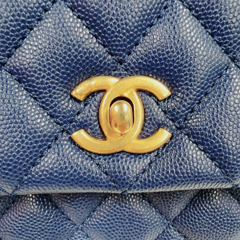 シャネル CHANEL ココハンドルXS A92990 ブルー　ゴールド金具 キャビアスキン　パイソン レディース ショルダーバッグ