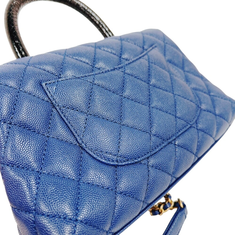 シャネル CHANEL ココハンドルXS A92990 ブルー　ゴールド金具 キャビアスキン　パイソン レディース ショルダーバッグ