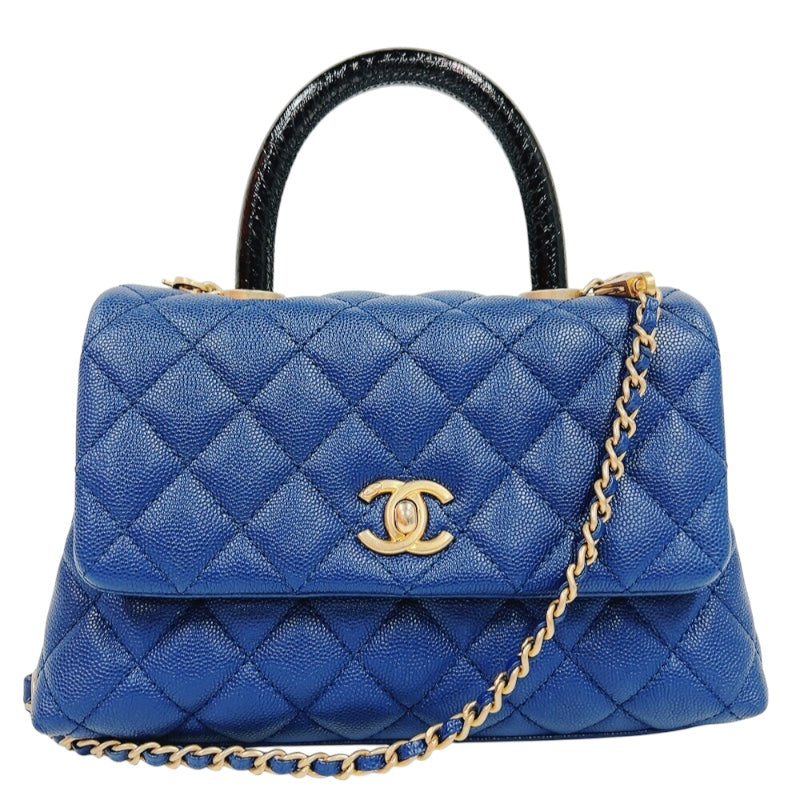 シャネル CHANEL ココハンドルXS A92990 ブルー　ゴールド金具 キャビアスキン　パイソン レディース ショルダーバッグ