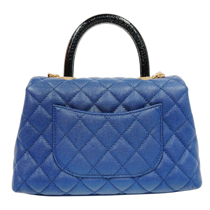 シャネル CHANEL ココハンドルXS A92990 ブルー　ゴールド金具 キャビアスキン　パイソン レディース ショルダーバッグ