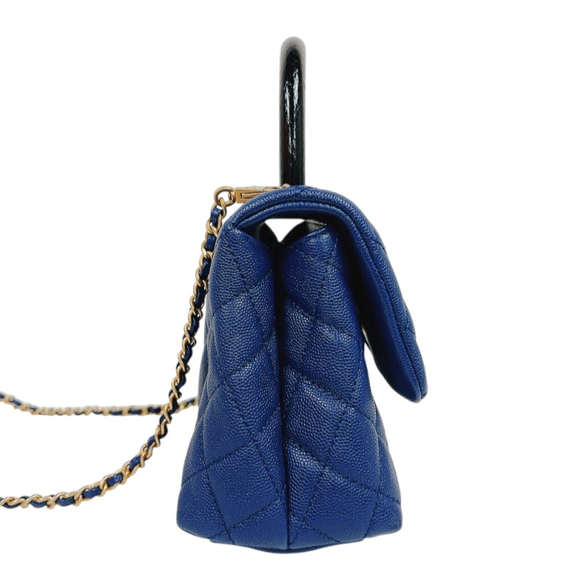 シャネル CHANEL ココハンドルXS A92990 ブルー　ゴールド金具 キャビアスキン　パイソン レディース ショルダーバッグ