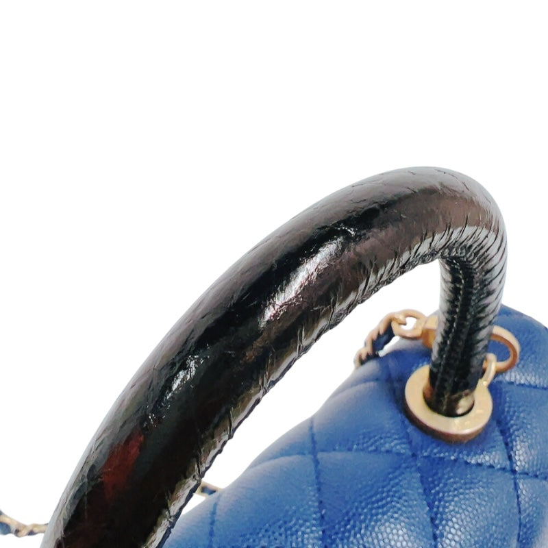 シャネル CHANEL ココハンドルXS A92990 ブルー　ゴールド金具 キャビアスキン　パイソン レディース ショルダーバッグ