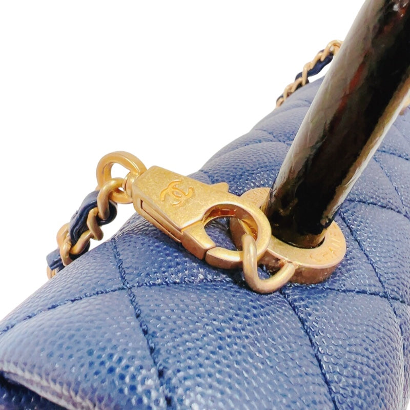 シャネル CHANEL ココハンドルXS A92990 ブルー　ゴールド金具 キャビアスキン　パイソン レディース ショルダーバッグ