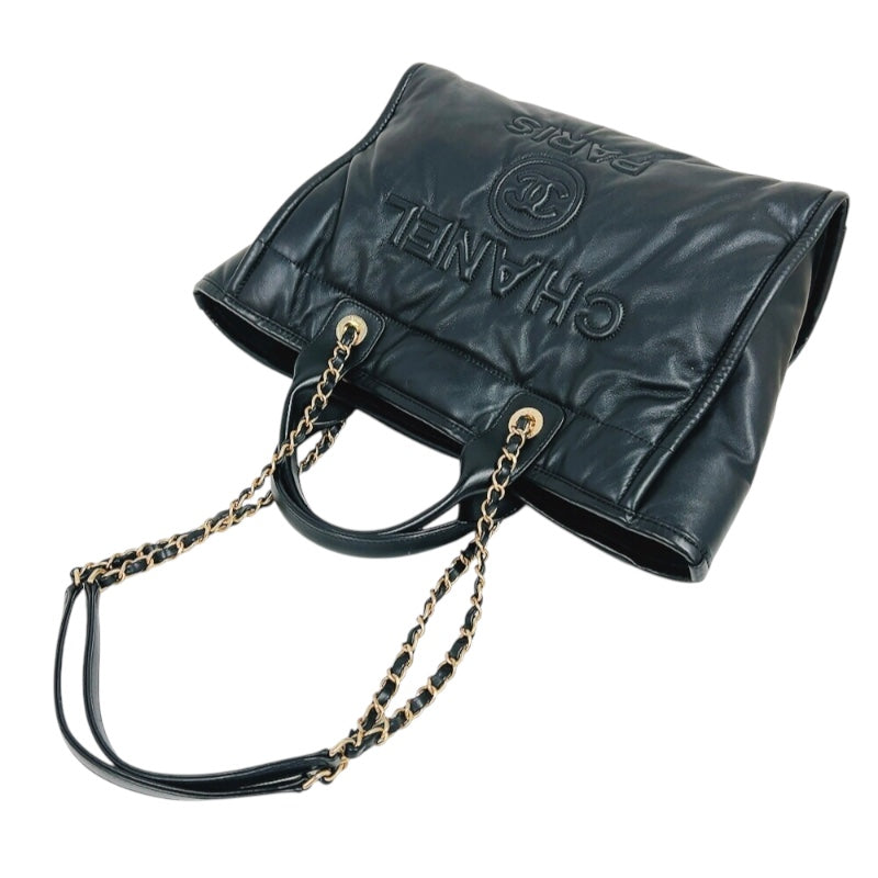 シャネル CHANEL ドーヴィルスモールショッピングバック AS3257 ブラック ゴールド金具 ラムスキン レディース トートバッグ