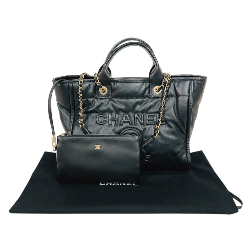 シャネル CHANEL ドーヴィルスモールショッピングバック AS3257 ブラック ゴールド金具 ラムスキン レディース トートバッグ