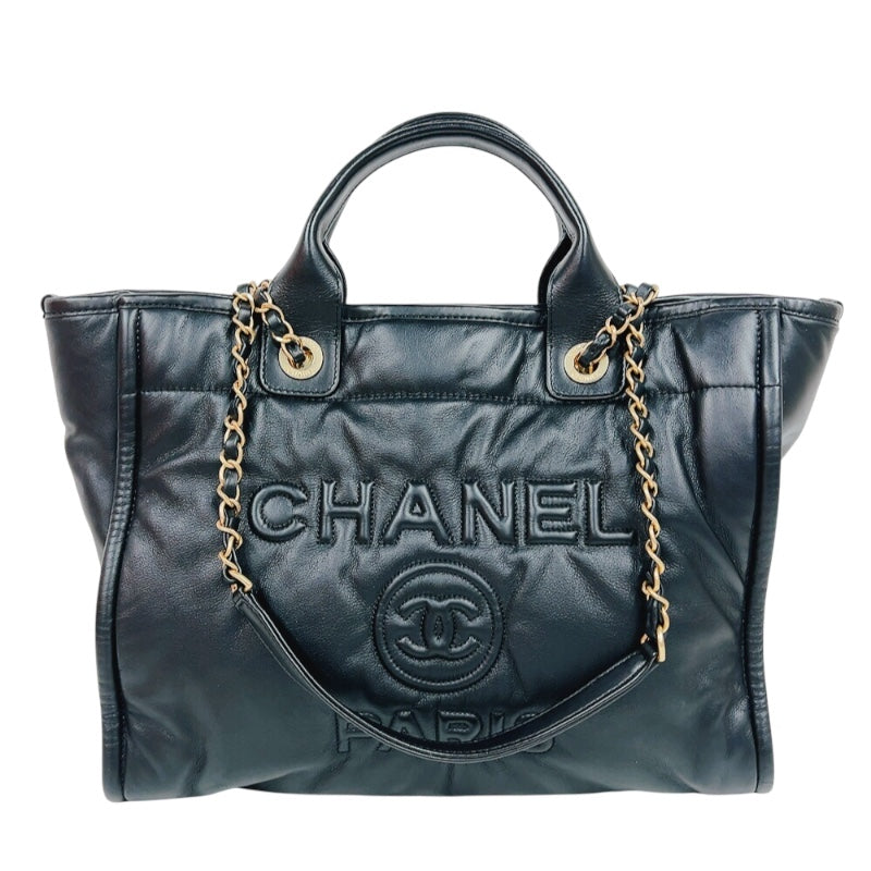 シャネル CHANEL ドーヴィルスモールショッピングバック AS3257 ブラック ゴールド金具 ラムスキン レディース トートバッグ