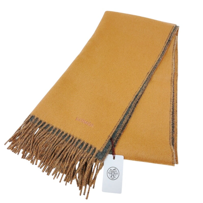 エルメス HERMES カシミヤマフラー　レクトヴェルソ キャメル/フランネル カシミヤ100% メンズ マフラー