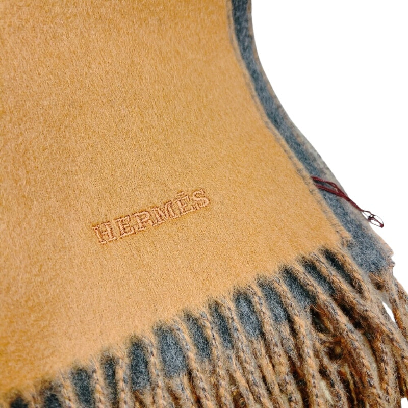 エルメス HERMES カシミヤマフラー　レクトヴェルソ キャメル/フランネル カシミヤ100% メンズ マフラー