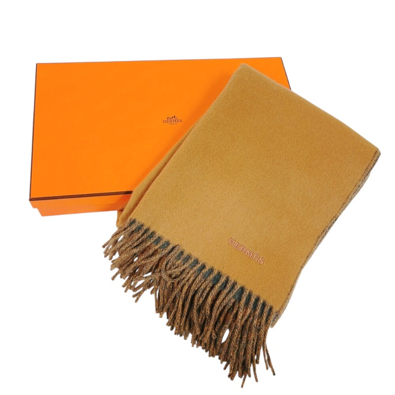 エルメス HERMES カシミヤマフラー　レクトヴェルソ キャメル/フランネル カシミヤ100% メンズ マフラー