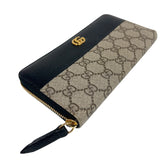 グッチ GUCCI ダブルGジップアラウンドウォレット 456117 ブラック/ベージュ　ゴールド金具 GGスプリームキャンバス レディース 長財布