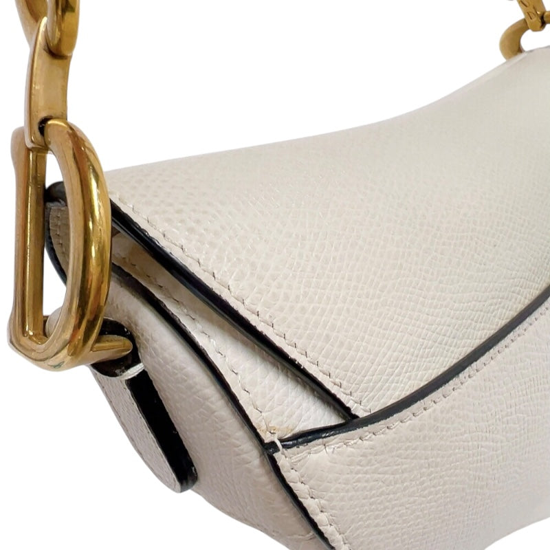 クリスチャン・ディオール Christian Dior サドルミニバッグ 09-MA-1128 ホワイト　ゴールド金具 カーフ レディース ハンドバッグ