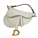 クリスチャン・ディオール Christian Dior サドルミニバッグ 09-MA-1128 ホワイト　ゴールド金具 カーフ レディース ハンドバッグ
