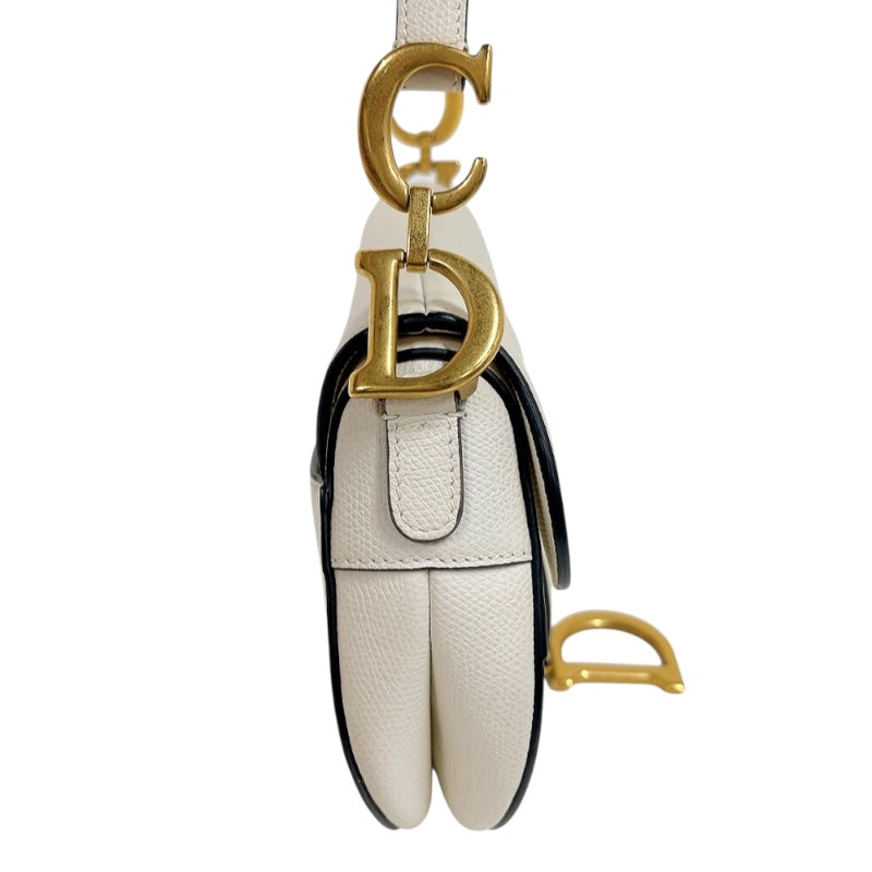 クリスチャン・ディオール Christian Dior サドルミニバッグ 09-MA-1128 ホワイト　ゴールド金具 カーフ レディース ハンドバッグ