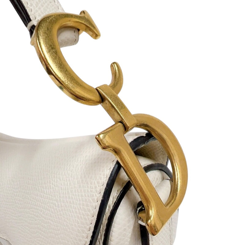 クリスチャン・ディオール Christian Dior サドルミニバッグ 09-MA-1128 ホワイト　ゴールド金具 カーフ レディース ハンドバッグ