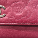 シャネル CHANEL カメリアチェーンウォレット A47421 ピンク/シルバー金具 ラムスキン レディース 長財布