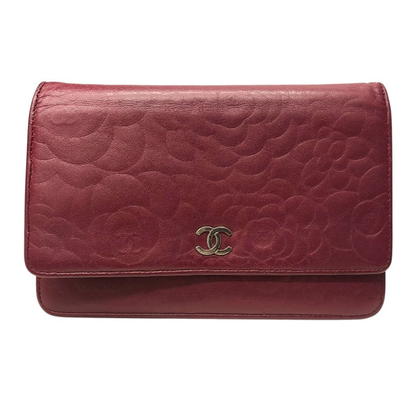 シャネル CHANEL カメリアチェーンウォレット A47421 ピンク/シルバー金具 ラムスキン レディース 長財布