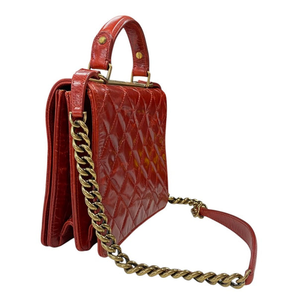 シャネル CHANEL 2.55 トップハンドルチェーンショルダー 15番台 レッド ゴールド金具 エイジドカーフ レディース ショルダーバッグ