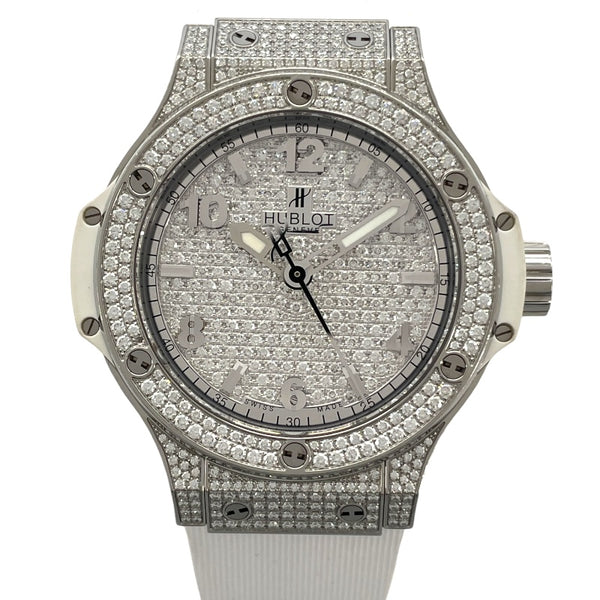 ウブロ HUBLOT ビッグバン スチール ホワイト パヴェ 361.SE.9010.RW.1704 ダイヤ SS クオーツ メンズ 腕時計