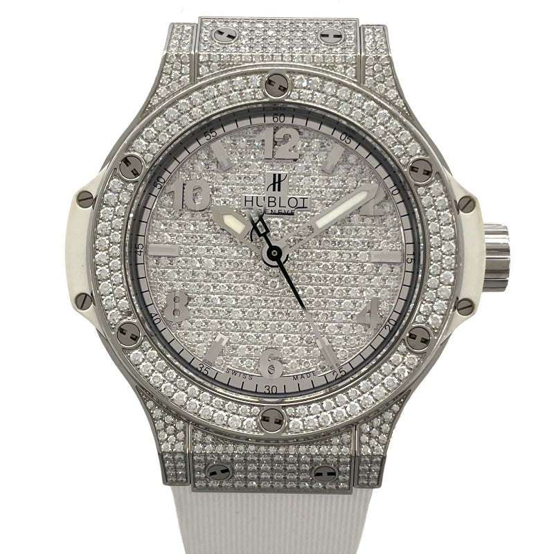 ウブロ HUBLOT ビッグバン スチール ホワイト パヴェ 361.SE.9010.RW.1704 ダイヤ SS クオーツ メンズ 腕時計