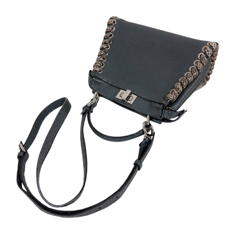 フェンディ FENDI ピーカブー　ミニ 8BN244 グレー　シルバー金具 カーフ/パイソン レディース ハンドバッグ