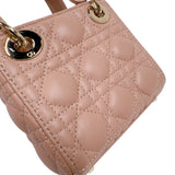 クリスチャン・ディオール Christian Dior レディディオールマイクロ ピンク　ゴールド金具 ラムレザー レディース ハンドバッグ