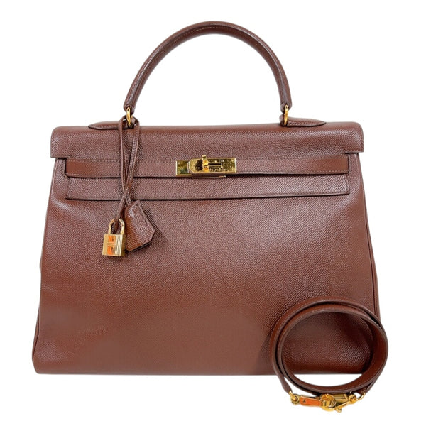 エルメス HERMES ケリー35 □A刻印　(1997年製) ショコラ　ゴールド金具 クシュベル レディース ハンドバッグ