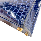 エルメス HERMES ケリー28　外縫い　 □K刻印　(2007年製) ブルーロイ　ゴールド金具 クロコポロサス　リセ レディース ショルダーバッグ