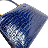 エルメス HERMES ケリー28　外縫い　 □K刻印　(2007年製) ブルーロイ　ゴールド金具 クロコポロサス　リセ レディース ショルダーバッグ