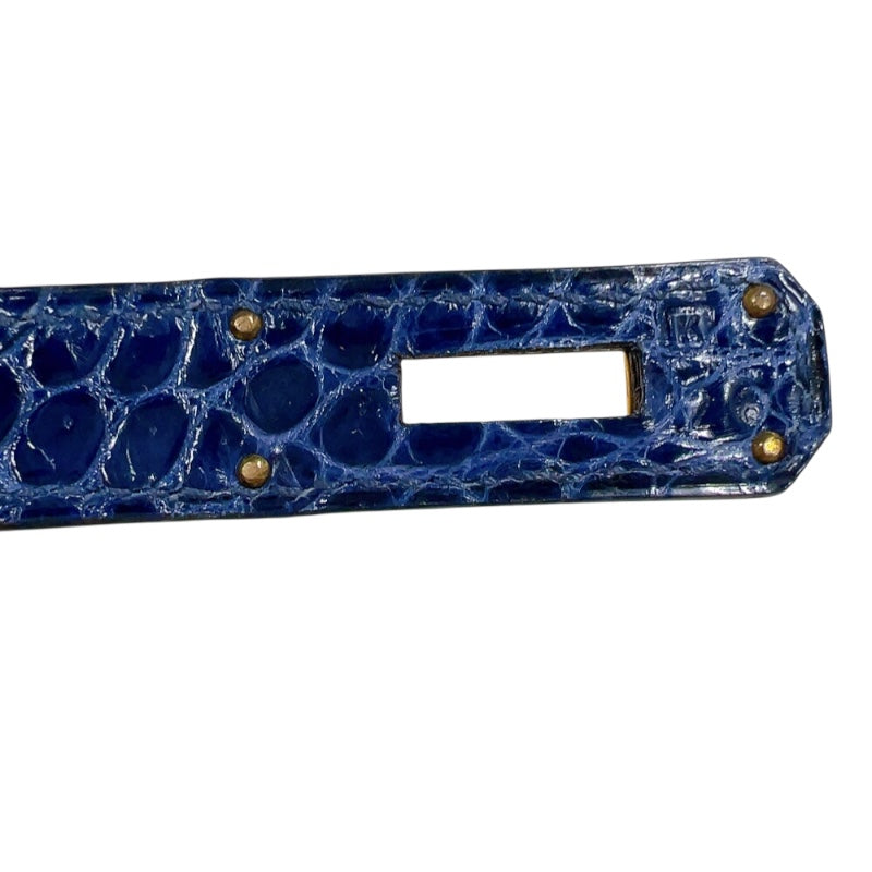 エルメス HERMES ケリー28　外縫い　 □K刻印　(2007年製) ブルーロイ　ゴールド金具 クロコポロサス　リセ レディース ショルダーバッグ