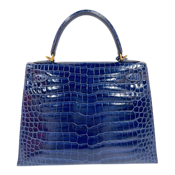 エルメス HERMES ケリー28　外縫い　 □K刻印　(2007年製) ブルーロイ　ゴールド金具 クロコポロサス　リセ レディース ショルダーバッグ