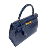 エルメス HERMES ケリー28　外縫い　 □K刻印　(2007年製) ブルーロイ　ゴールド金具 クロコポロサス　リセ レディース ショルダーバッグ