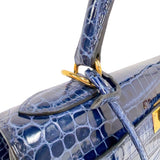 エルメス HERMES ケリー28　外縫い　 □K刻印　(2007年製) ブルーロイ　ゴールド金具 クロコポロサス　リセ レディース ショルダーバッグ