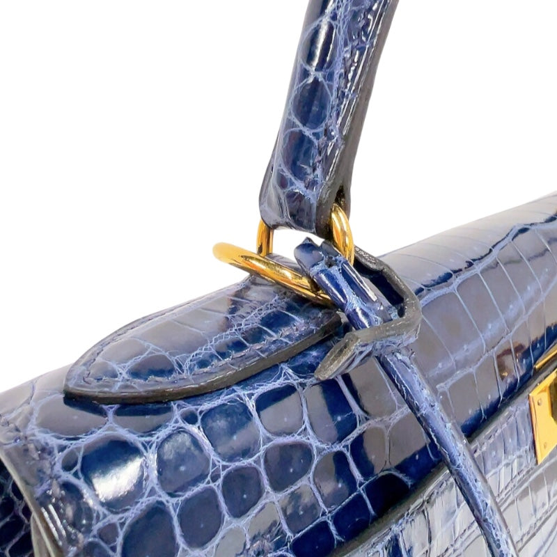 エルメス HERMES ケリー28　外縫い　 □K刻印　(2007年製) ブルーロイ　ゴールド金具 クロコポロサス　リセ レディース ショルダーバッグ
