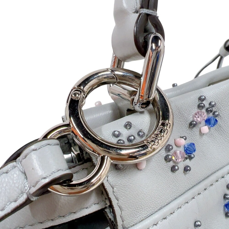 フェンディ FENDI ピーカブーミニ 8BN244 ライトグレー　シルバー金具 レザー レディース ハンドバッグ