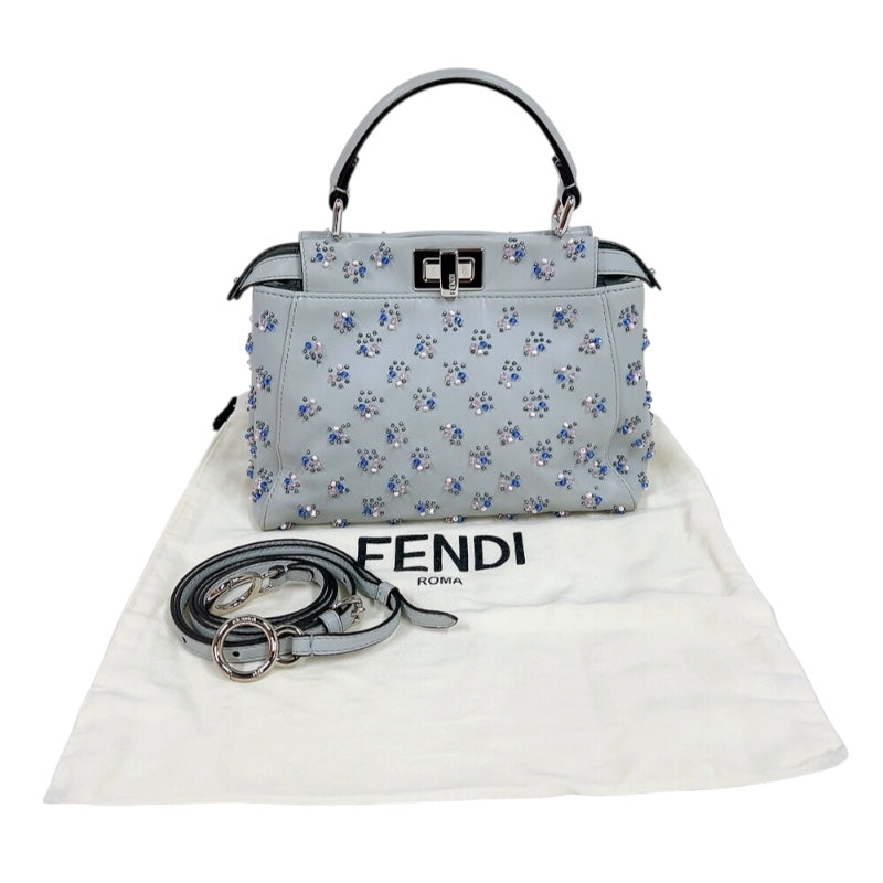 フェンディ FENDI ピーカブーミニ 8BN244 ライトグレー　シルバー金具 レザー レディース ハンドバッグ
