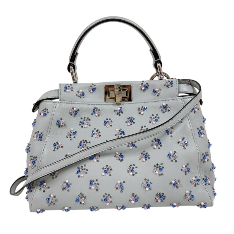 フェンディ FENDI ピーカブーミニ 8BN244 ライトグレー　シルバー金具 レザー レディース ハンドバッグ