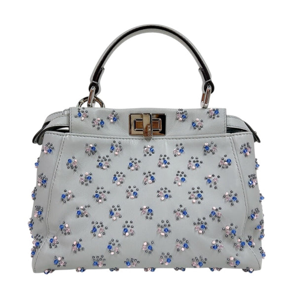 フェンディ FENDI ピーカブーミニ 8BN244 ライトグレー　シルバー金具 レザー レディース ハンドバッグ